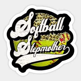 Softball Stepmother Vintage Leopard Softball Family Matching Sticker